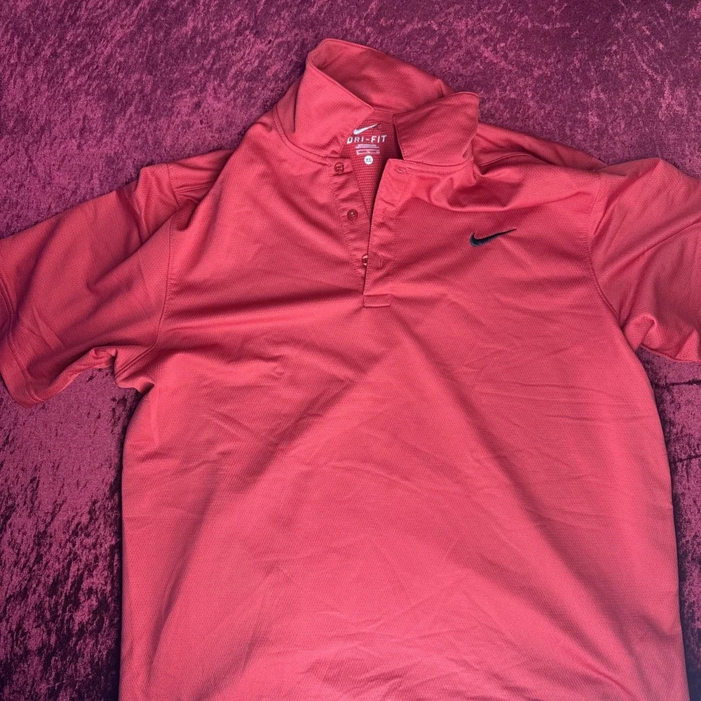 Nike Golf Dri-Fit Men's Red Short Sleeve Polo Golf Shirt‎ XL 3D Logo
